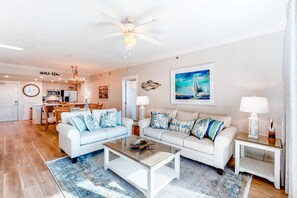 TV, DVD player, toys, video library