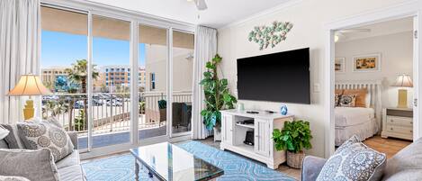 Flat-screen TV, DVD player