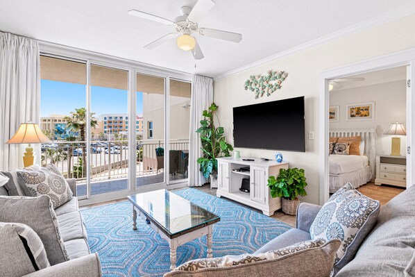 Flat-screen TV, DVD player