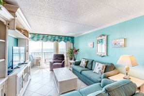 TV, DVD player, video library, stereo