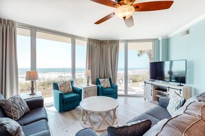 TV, DVD player, video library