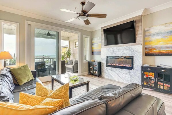 TV, fireplace, offices