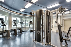 Stay fit on the go with our well-equipped gym featuring treadmills, elliptical trainers, and weight machines.