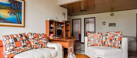 Televisión, chimenea y oficina