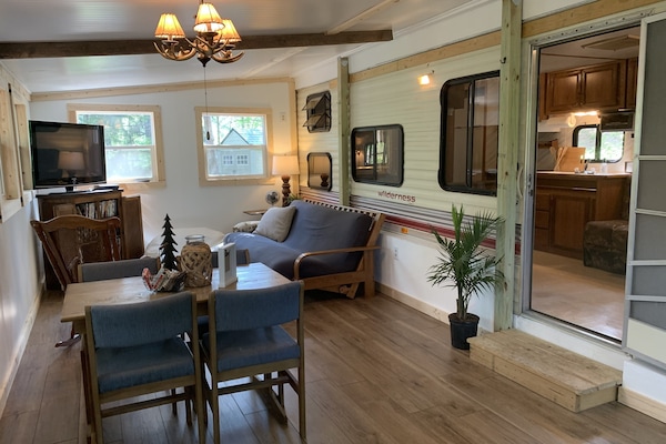 TV, DVD player, video library