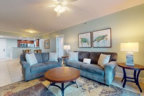 Flat-screen TV, DVD player, video library