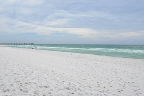 Enjoy a serene beach experience with calm waters and a peaceful atmosphere.
