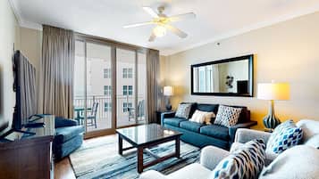 TV, DVD player, video library