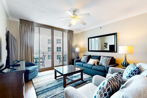 TV, DVD player, video library