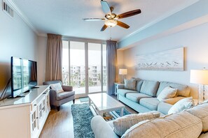 TV, DVD player, video library