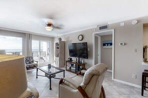 Flat-screen TV, DVD player