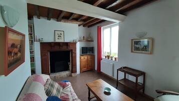 Smart-TV, Kamin, DVD-Player, Bücher