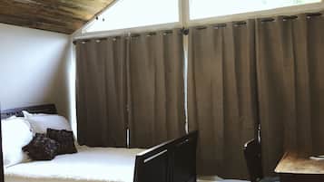 1 bedroom, desk, iron/ironing board, travel cot