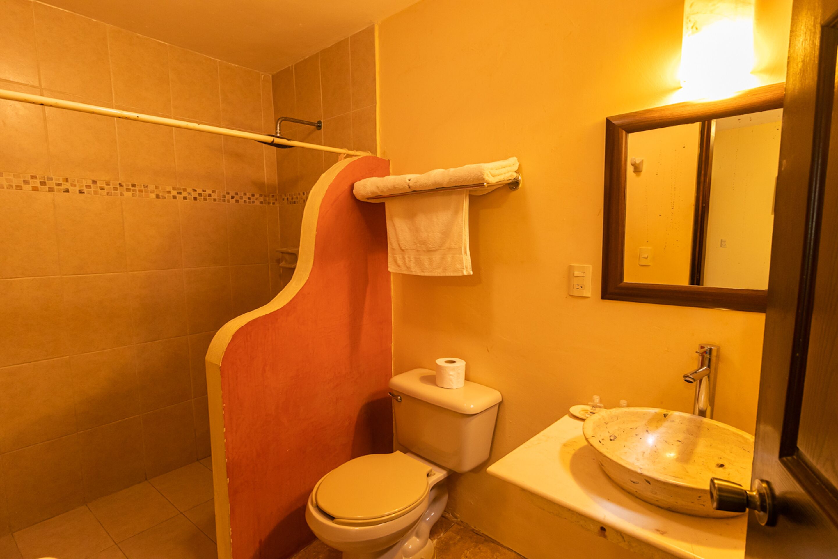 superior room (1 king bed) | bathroom | shower, towels, soap, shampoo