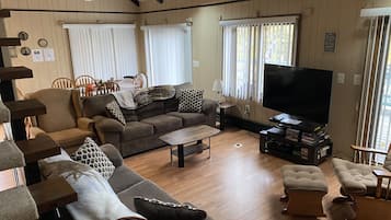 Smart TV, fireplace, video games, DVD player