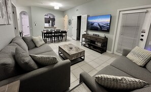 Smart TV, DVD player, foosball, video library