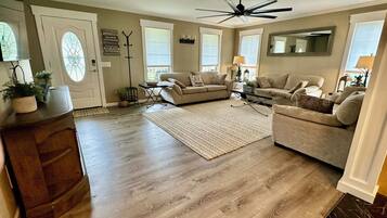 Smart TV, books, music library, stereo