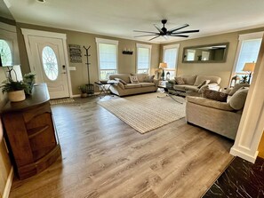 Smart TV, books, music library, stereo