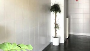 A hallway with tiled walls, a potted plant, and a green decorative element. - Shin-Osaka GRAND (Osaka)