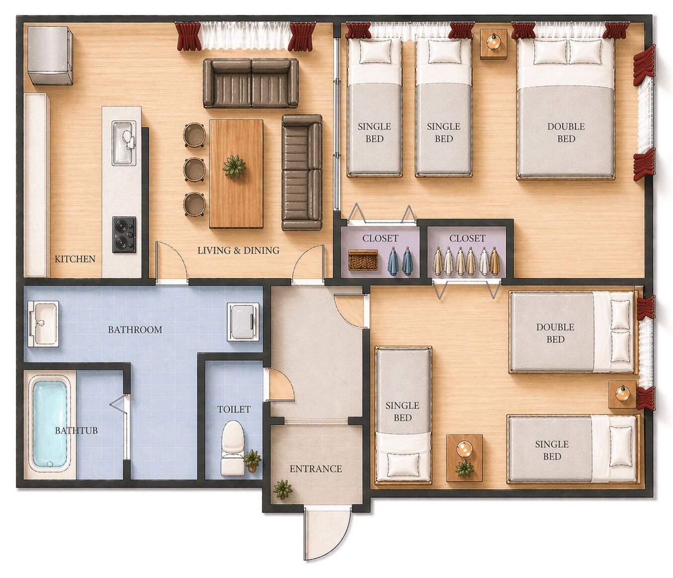 Basic Apartment | 3 bedrooms, free WiFi, bed sheets