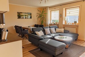 TV, DVD player, books, stereo