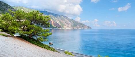 Ubicación cercana a la playa, tumbonas y toallas de playa