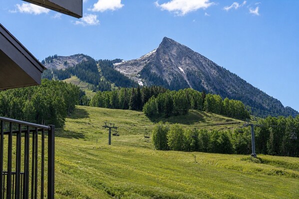 A mountain landscape with a ski lift, trees, and a clear sky. - Ski-In/Ski-Out, Hot Tub, Fireplace & Mountain Views (Crested Butte)