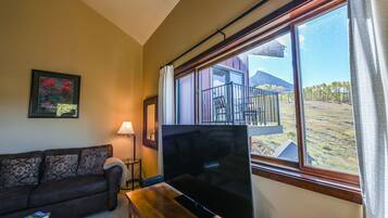 Smart TV, fireplace, DVD player