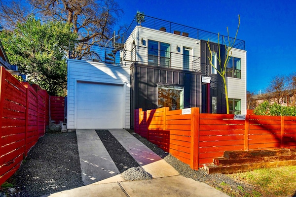 The exterior front view of the home