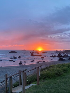 On the beach, sun-loungers, beach towels - Ocean Front Home with private beach access.   (Crescent City)
