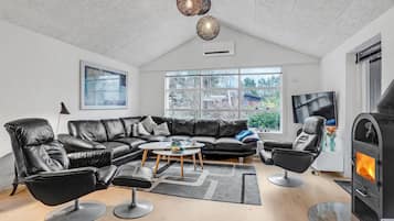 Een smart-tv, een open haard en een dvd-speler