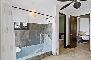 House, 4 Bedrooms, Accessible, Beach View | Bathroom | Hair dryer, towels, soap, shampoo - Dreamy Spanish-Style Villa with Sweeping Ocean Views, Elegant Nautical Design & Giant Infinity Pool (Cabo Velas)