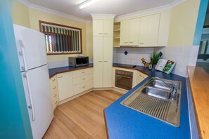 Fridge, microwave, stovetop, toaster