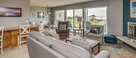 TV, fireplace, DVD player, offices