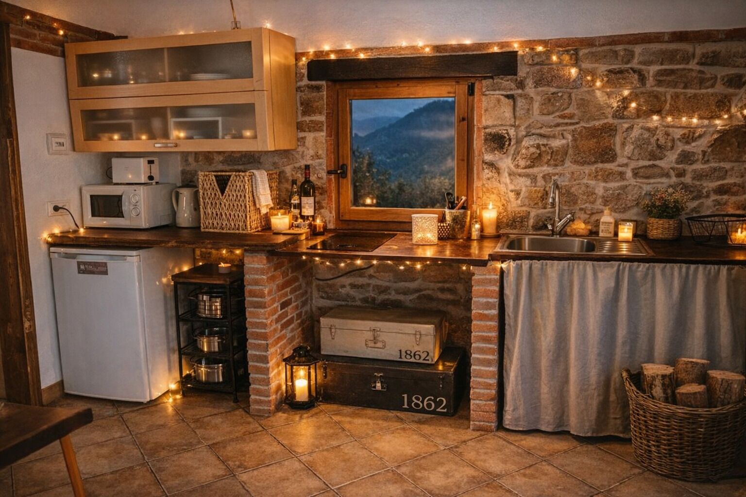 Refrigerador, microondas, parrilla de estufa y cafetera y tetera 