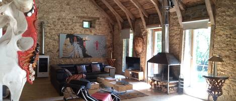 Fireplace, books, offices