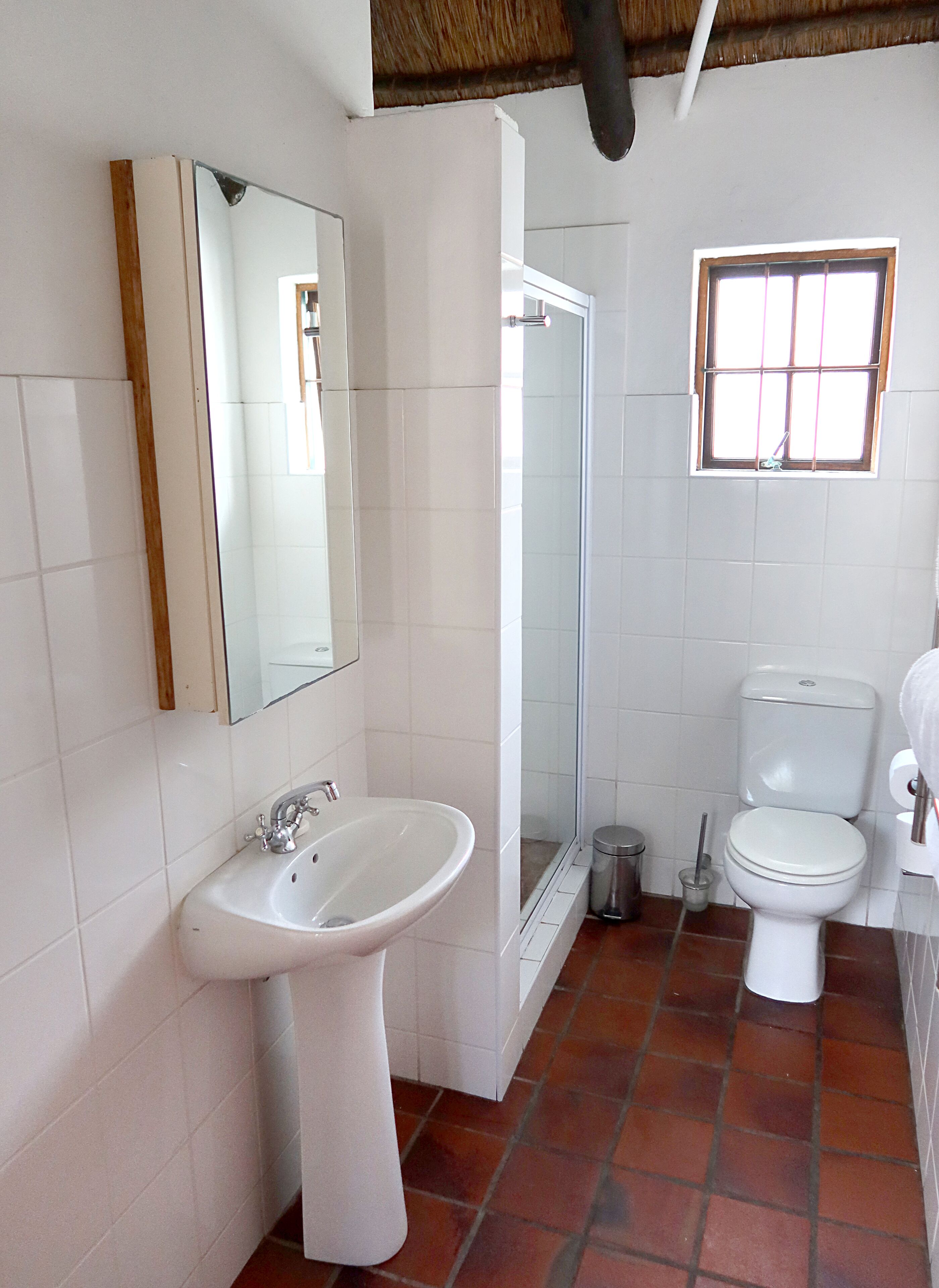 A bathroom with a sink, toilet, and shower.