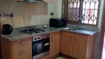 Fridge, microwave, oven, electric kettle