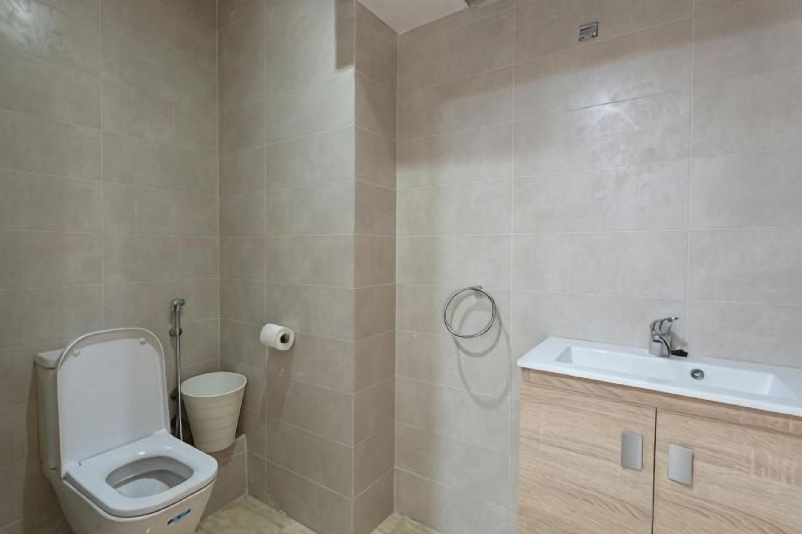 Bathroom | Shower, rainfall showerhead, towels, toilet paper