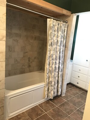 Combined shower/bathtub, hair dryer, towels, soap - Spacious Ranch House (Drummond)
