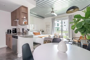 1 bedroom, desk, blackout curtains, iron/ironing board