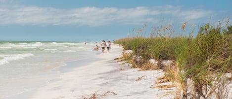 Una playa cerca, sillas reclinables de playa, toallas de playa