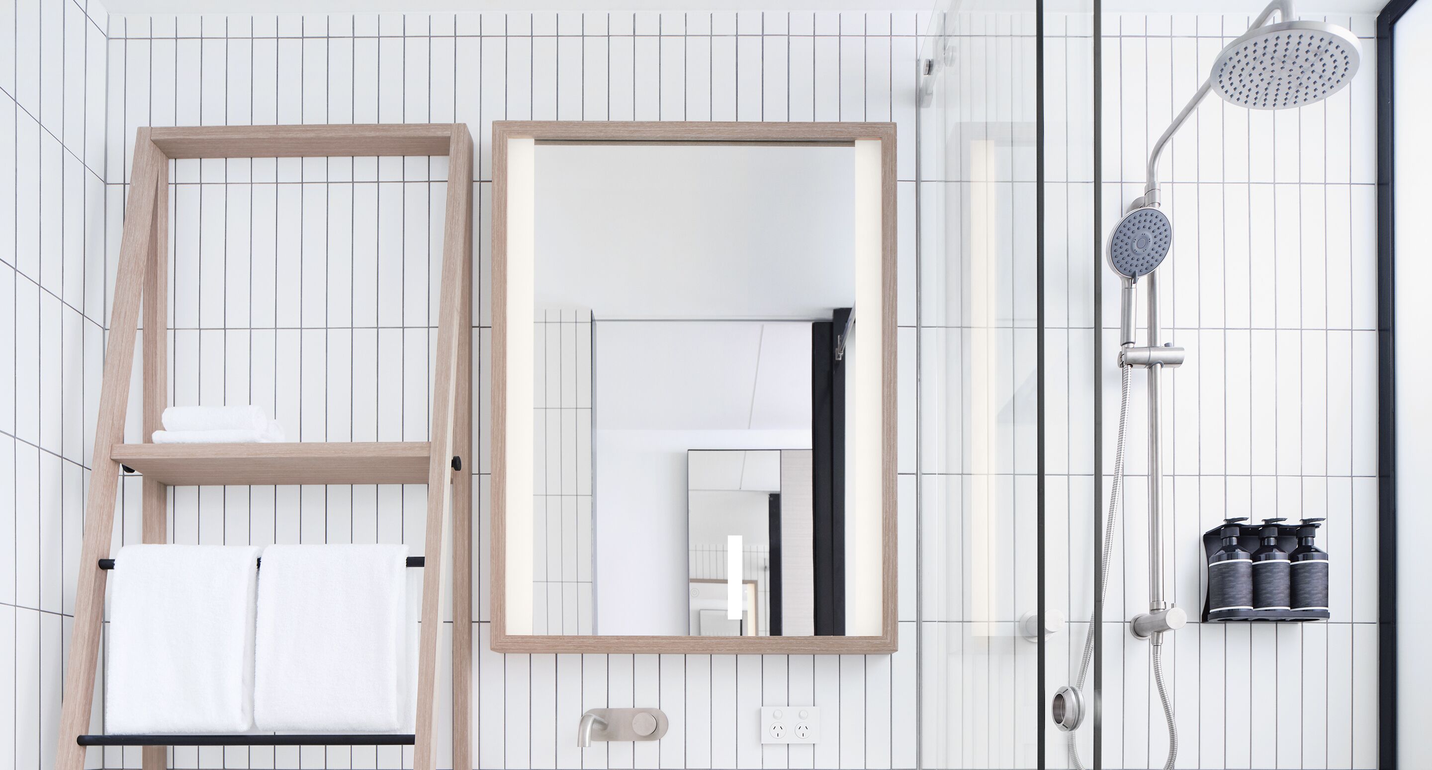 shower, rainfall showerhead, designer toiletries, hair dryer