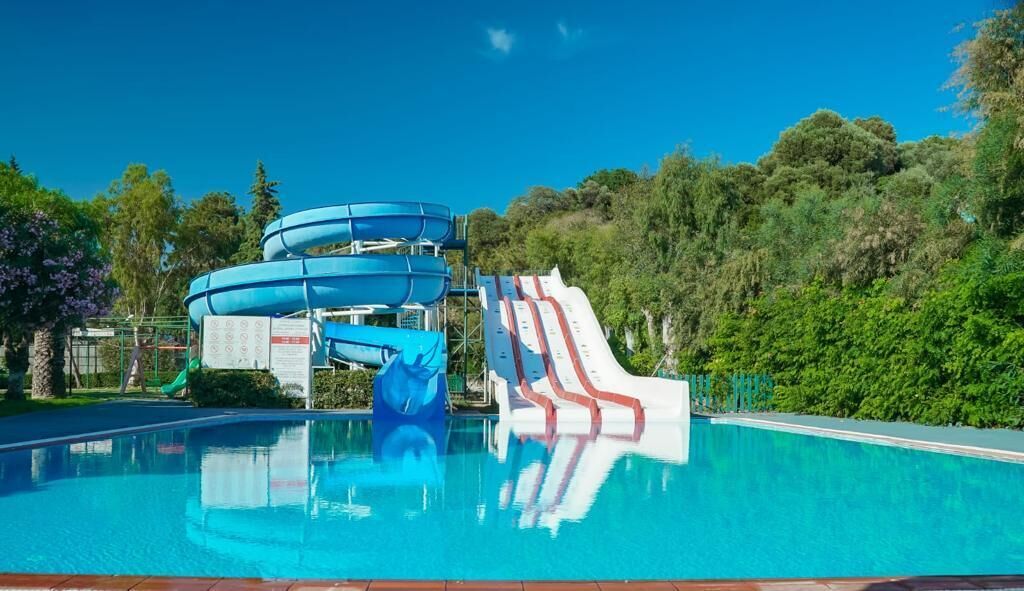 Alberca al aire libre por temporada y sombrillas en la alberca 