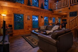 Smart TV, fireplace, video games, DVD player