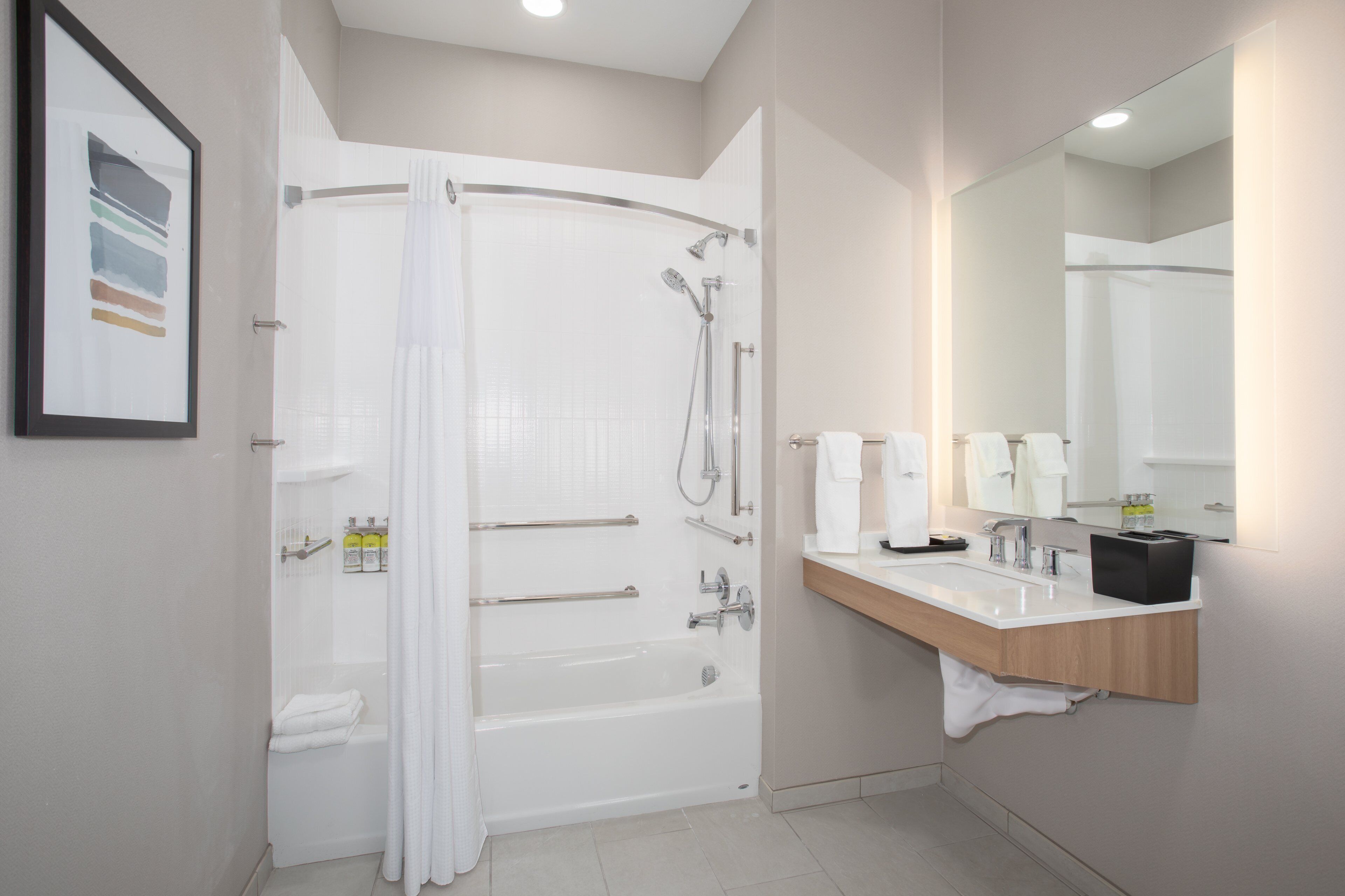 free toiletries, hair dryer, towels