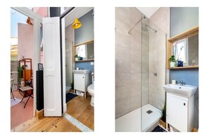 Een douche, een haardroger, handdoeken