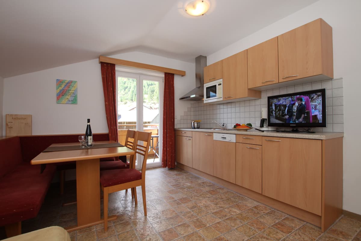 Family Apartment (Karlspitze) | Private kitchen | Full-size fridge, microwave, blender, eco-friendly cleaning products