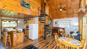 Een televisie, een open haard, videogames en een dvd-speler