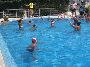 Seasonal outdoor pool, sun loungers